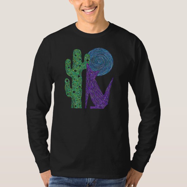 Camiseta Purple Coyote Wolf Colorful Southwestern Design (Anverso)