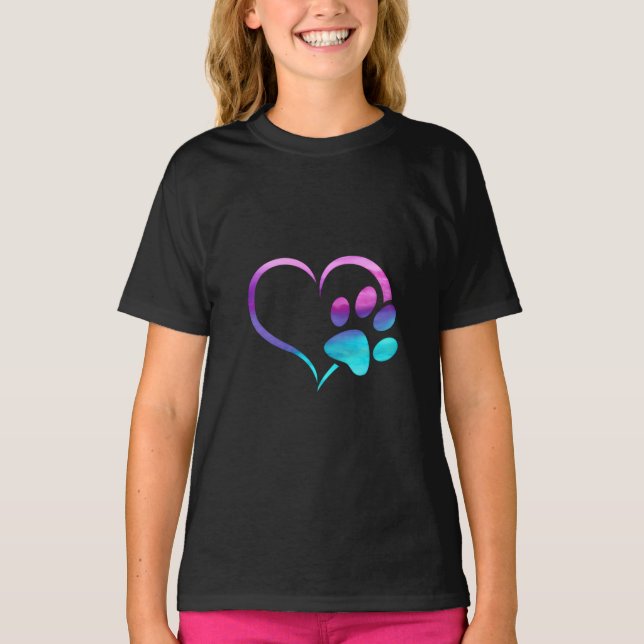 Camiseta Purple Cyan Dog paw Print Heart  (Anverso)
