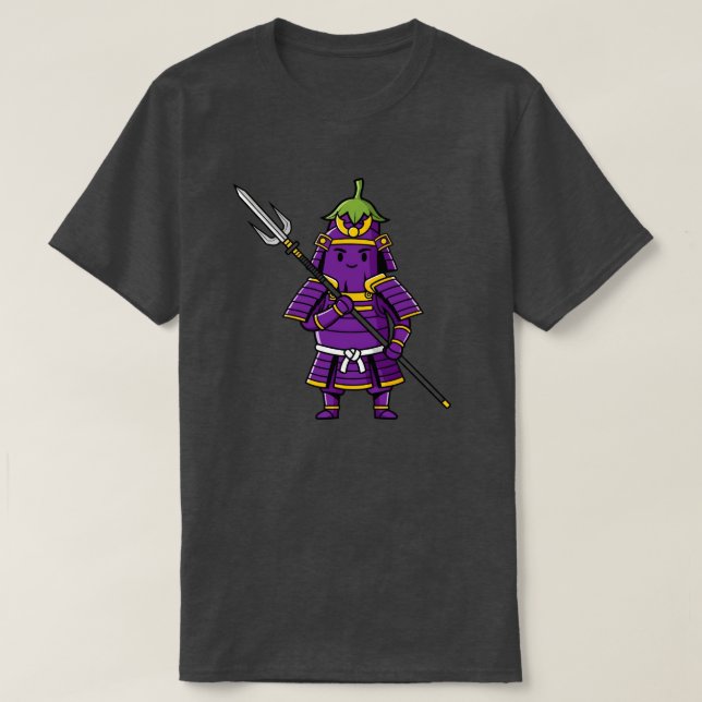 Camiseta Purple Eggplant Samurai Warrior with Spear Illustr (Diseño del anverso)