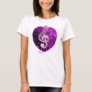 Camiseta Purple Faux Purpurina Heart Música Francesa Treble