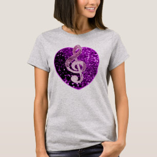 Camiseta Purple Faux Purpurina Heart Música Francesa Treble