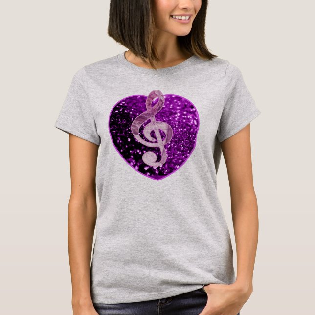 Camiseta Purple Faux Purpurina Heart Música Francesa Treble (Anverso)