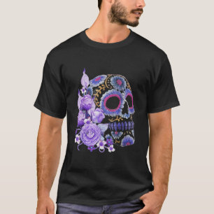 Camiseta Purple Floral Black Sugar Skull