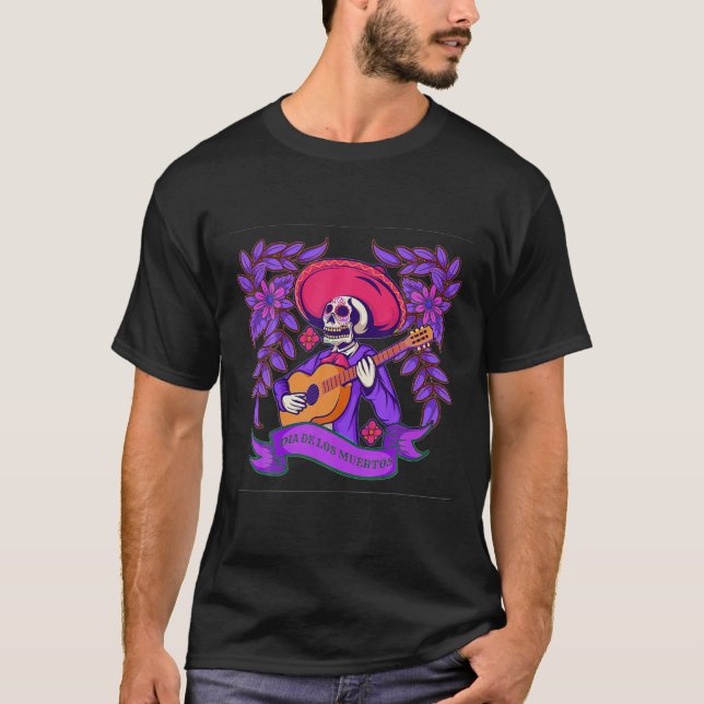 Camiseta Purple Floral Black Sugar Skull Day Of The Dead (Anverso)