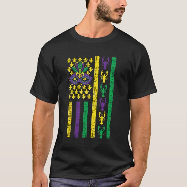 Camiseta Purple Green Yellow Us Flag Crawfish Jester Funny  (Anverso)