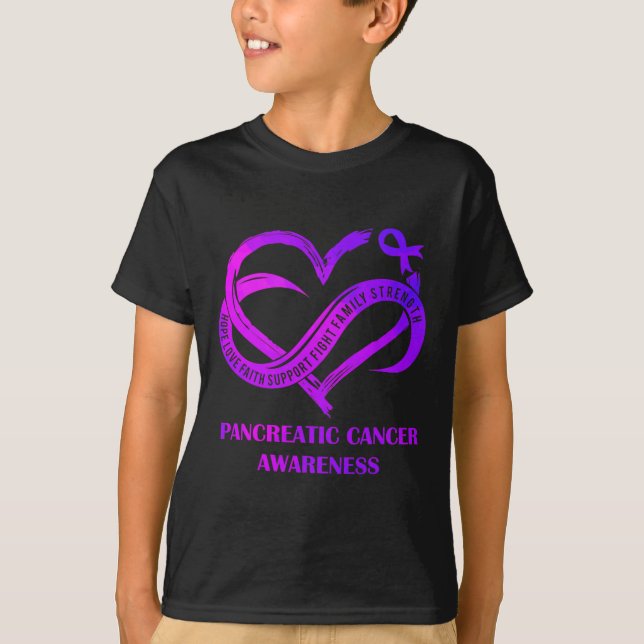Camiseta Purple Heart Hope Love Faith Pancreatic Cancer Awa (Anverso)