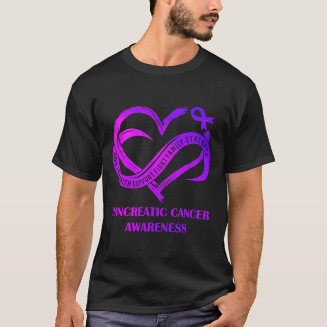 Camiseta Purple Heart Hope Love Faith Pancreatic Cancer Awa (Anverso)
