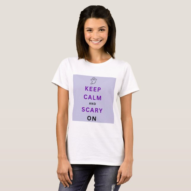 Camiseta Purple Keep Calm and Scary On text Halloween Ghost (Anverso completo)