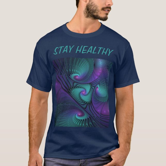 Camiseta Purple Meets Turquoise Moderno Resumen Arte Fracta (Anverso)