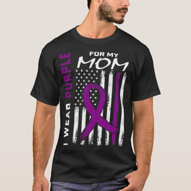 Camiseta Purple Mom Pancreatic Cancer Awareness Flag Print  (Anverso)