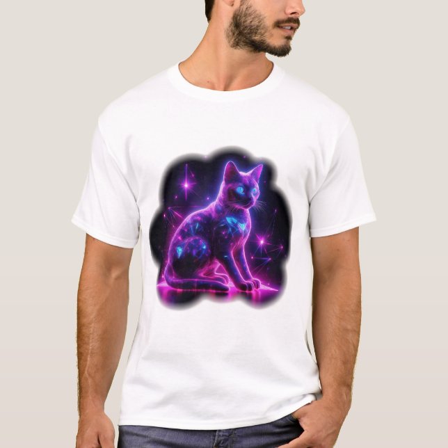 Camiseta Purple Neon Siamese Cat With Blue Eyes & Starburst (Anverso)