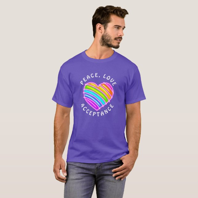 Camiseta Purple Peace Love Acceptance Rainbow Pride Heart  (Anverso completo)
