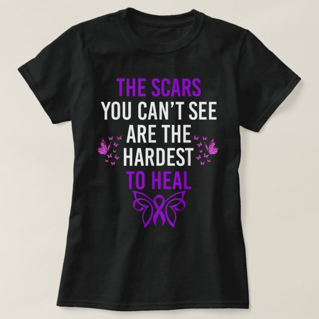 Camiseta Purple Ribbon Hardest To Heal Domestic Violence Aw (Diseño del anverso)