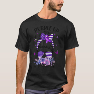 Camiseta Purple Up For Military Kids Menor Mes Messy Bun