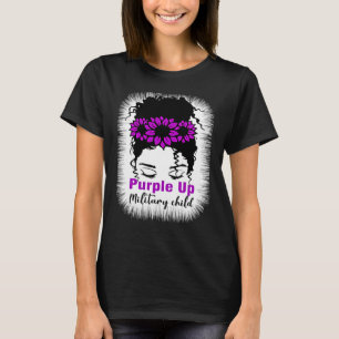 Camiseta Purple Up For Military Kids Messy Bun Sunflower