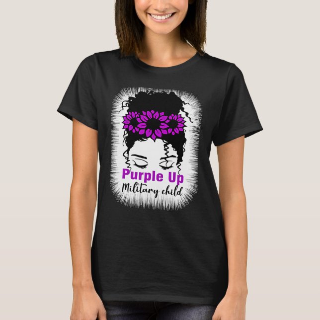 Camiseta Purple Up For Military Kids Messy Bun Sunflower (Anverso)