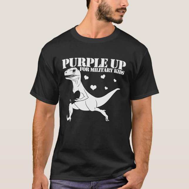 Camiseta Purple Up For Military Kids Raptor Dinosaur Boys P (Anverso)