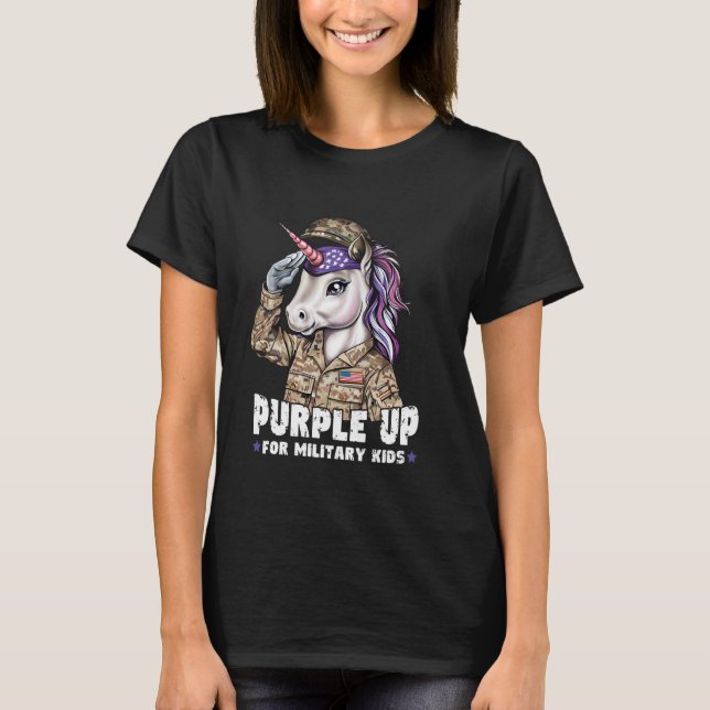 Camiseta Purple Up Military Cute Unicorn Kids Month Of Mili (Anverso)