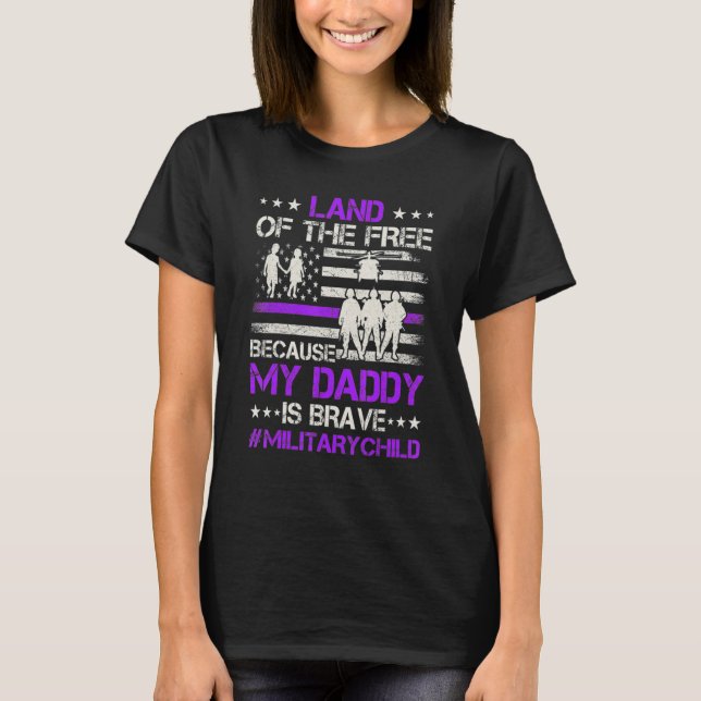Camiseta Purple Up Military Kids Land Of The Free My Dad is (Anverso)