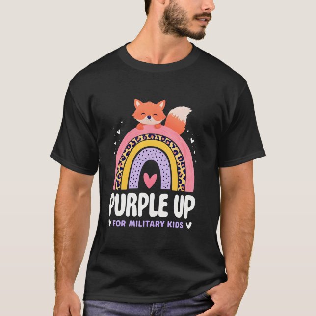 Camiseta Purple Up Military Rainbow Fox Lover Month Of Mili (Anverso)