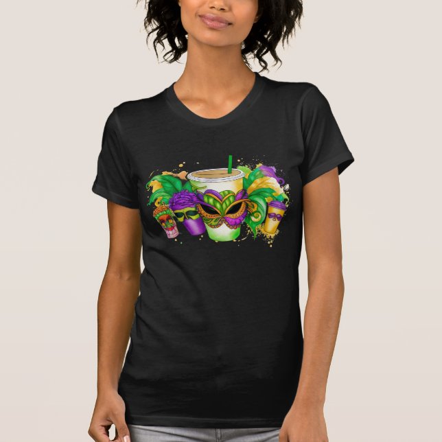 CAMISETA PURPLE VERDE ORO MARDI GRAS BEBIDAS (Anverso)
