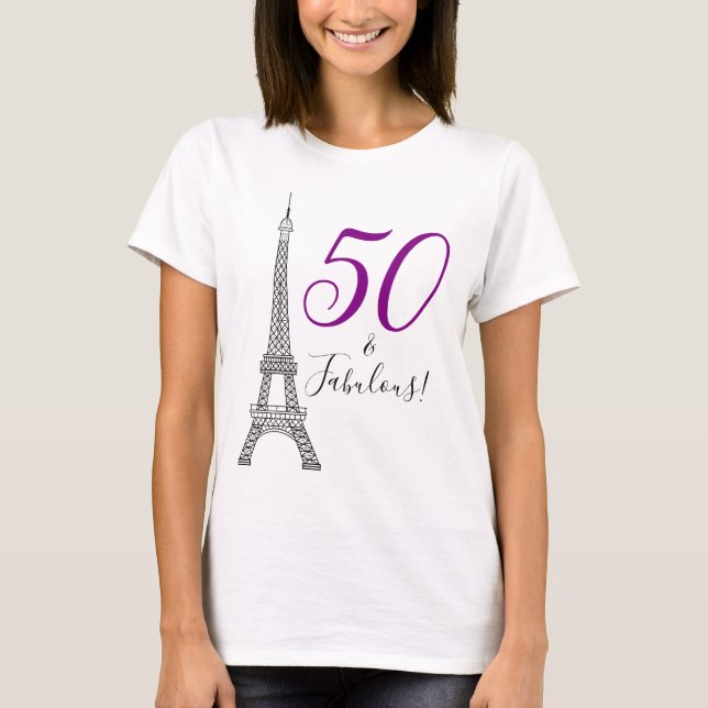 Camiseta Púrpura 50 y fabulosa Torre Eiffel de París (Anverso)