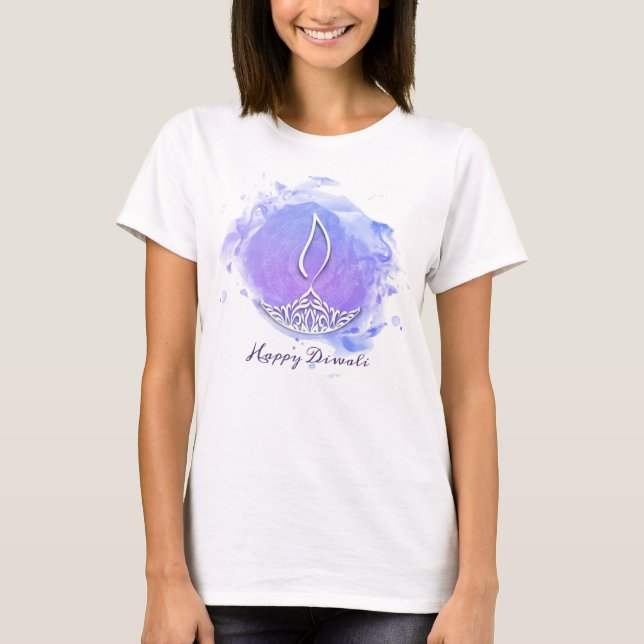 Camiseta Púrpura acuarela Diwali Deepa (Anverso)