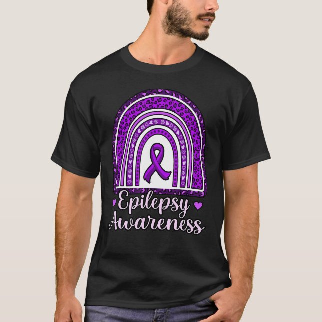Camiseta Púrpura Cinta Arcoiris Epilepsia Mes de Conciencia (Anverso)