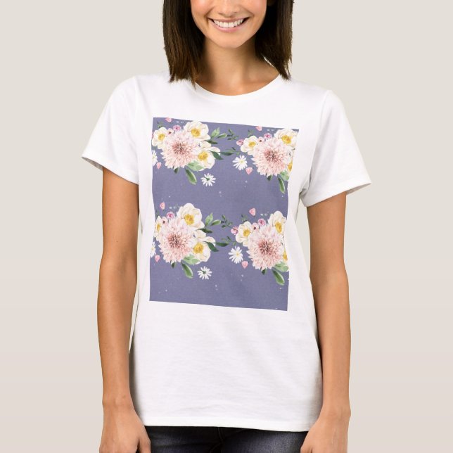 Camiseta Púrpura con flores blancas (Anverso)