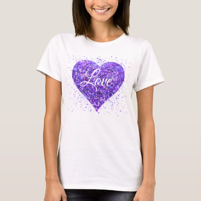 Camiseta Púrpura corazón brillante, amor purpurina valentin (Anverso)