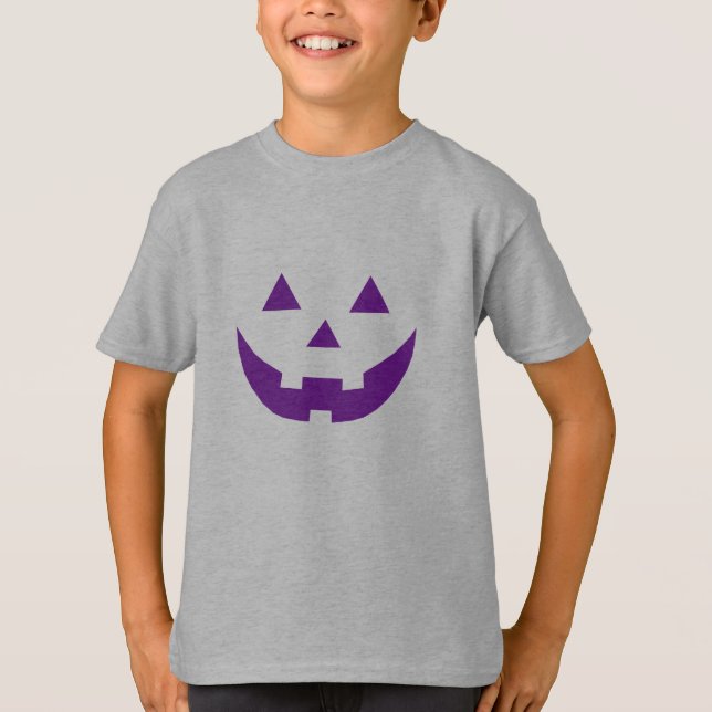 Camiseta Púrpura de Halloween Jack o niños de calabaza de l (Anverso)