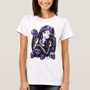 Camiseta púrpura de la muñeca del negro del cráneo
