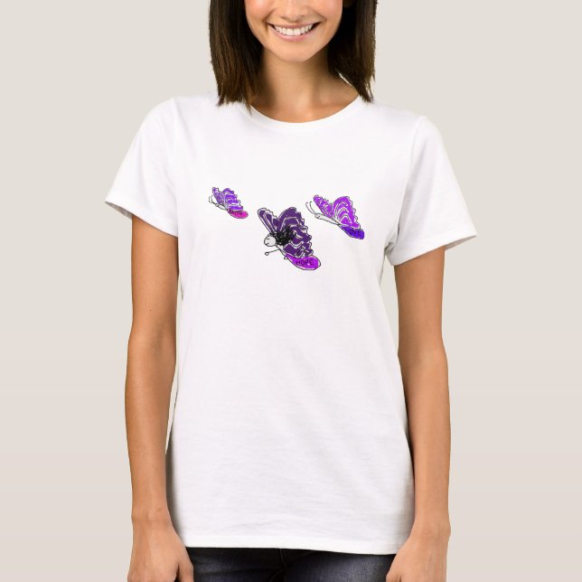 Camiseta púrpura de las mariposas de Lupie Lucy (Anverso)