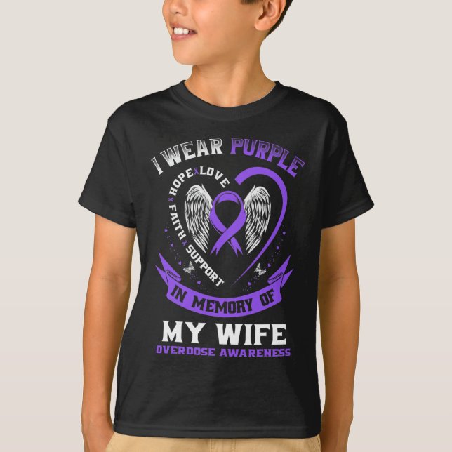 Camiseta Púrpura en memoria de mis esposas advertencias de  (Anverso)