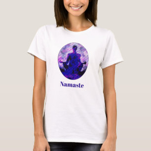 Camiseta Púrpura Espiritual Sitting Yoga Pose Namaste T-Shi