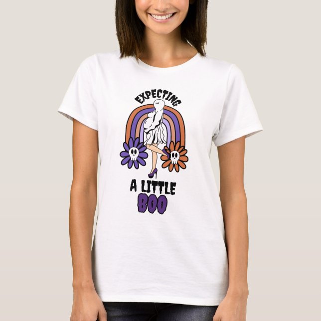 Camiseta Púrpura fantasma preñada espera un poco de boo (Anverso)