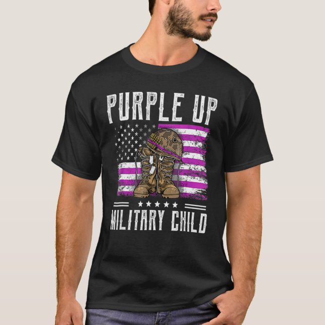 Camiseta Púrpura Mes De Niños Militares Boots Fla (Anverso)