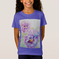 Púrpura Pansy floral acuarela Chicas de arte T Shi