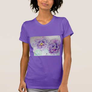 Camiseta Púrpura Pansy Watercolor Flor violeta arte T Shirt