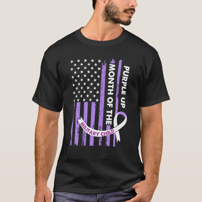 Camiseta Púrpura Para Niños Militares Mes De Chil Militar (Anverso)