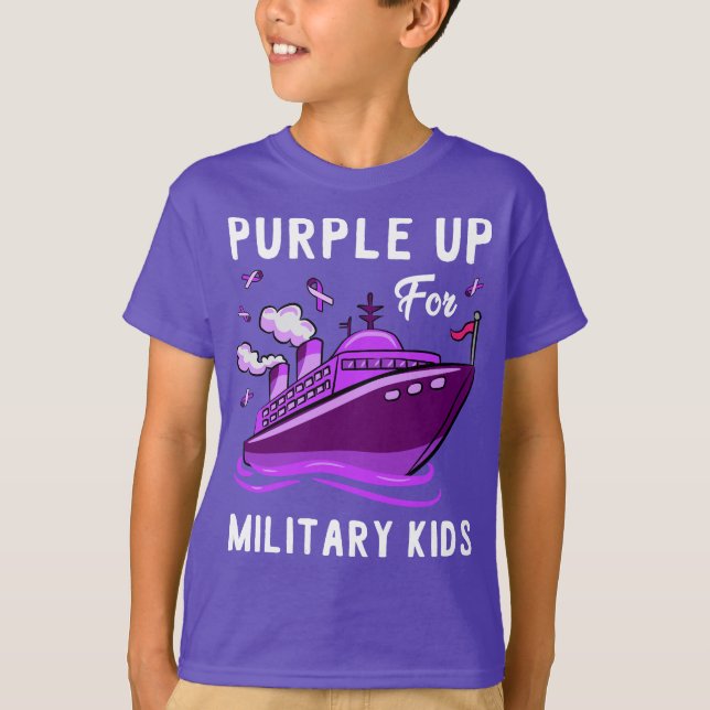 Camiseta Púrpura Para Niños Militares Que Coinciden Con Fam (Anverso)