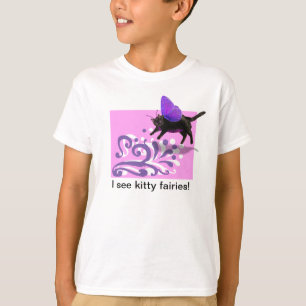Camiseta púrpura rosada de la hada del gatito