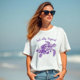 Camiseta Púrpura tropical hawaiana de tortuga tropical