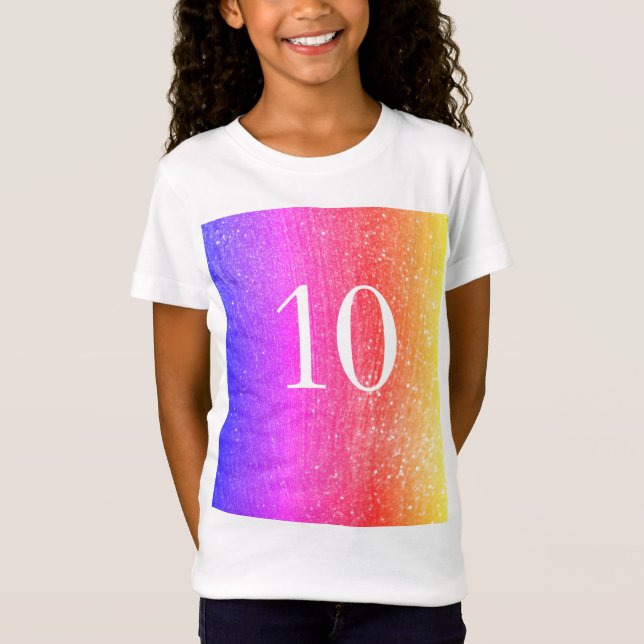 Camiseta Purpurina arcoiris 10.º chica de cumpleaños color  (Anverso)