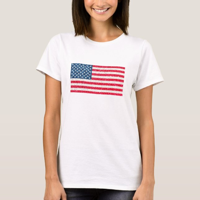 Camiseta Purpurina azul blanco rojo bandera estadounidense  (Anverso)