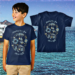 Camiseta Purpurina de Año Nuevo esparcido azul Fiesta flora