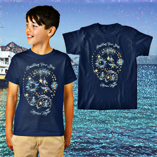 Camiseta Purpurina de Año Nuevo esparcido azul Fiesta flora