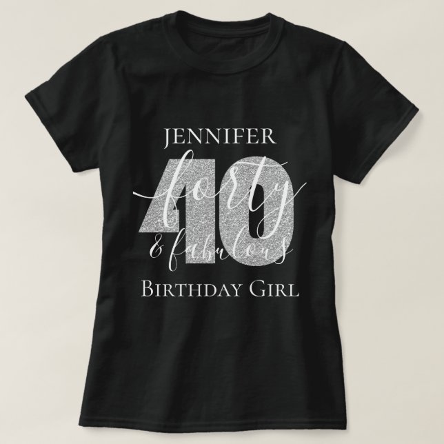 Camiseta Purpurina de cumpleaños 40 fab personalizado (Diseño del anverso)