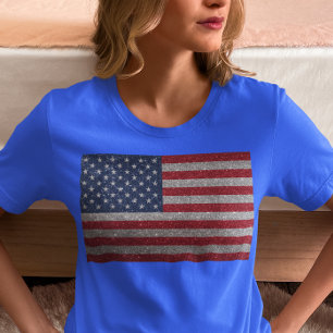 Camiseta PURPURINA de EE.UU. mira la bandera hacia el cuart