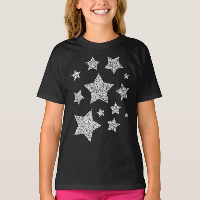 Camiseta Purpurina de imitación de plata brillante estrella (Anverso)